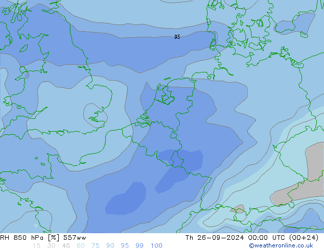 RH 850 hPa 557ww Čt 26.09.2024 00 UTC