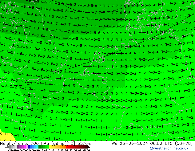 Height/Temp. 700 гПа 557ww ср 25.09.2024 06 UTC