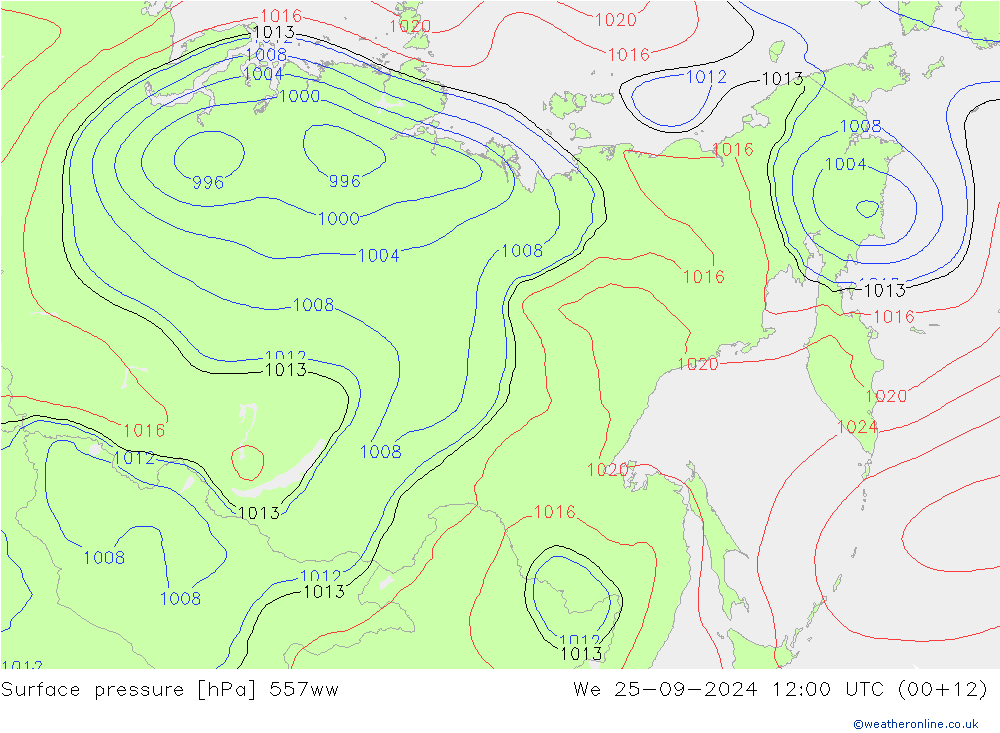 Surface pressure 557ww We 25.09.2024 12 UTC