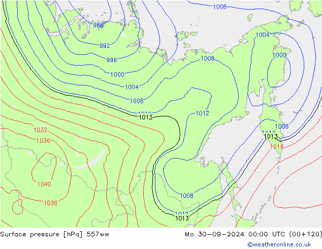 приземное давление 557ww пн 30.09.2024 00 UTC