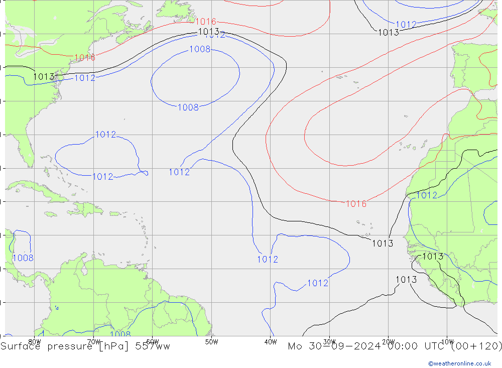 Surface pressure 557ww Mo 30.09.2024 00 UTC