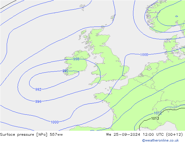 Surface pressure 557ww We 25.09.2024 12 UTC