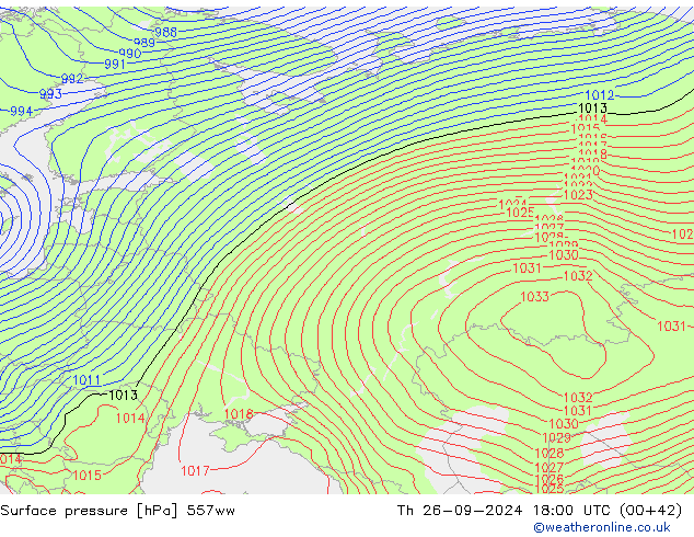 Surface pressure 557ww Th 26.09.2024 18 UTC