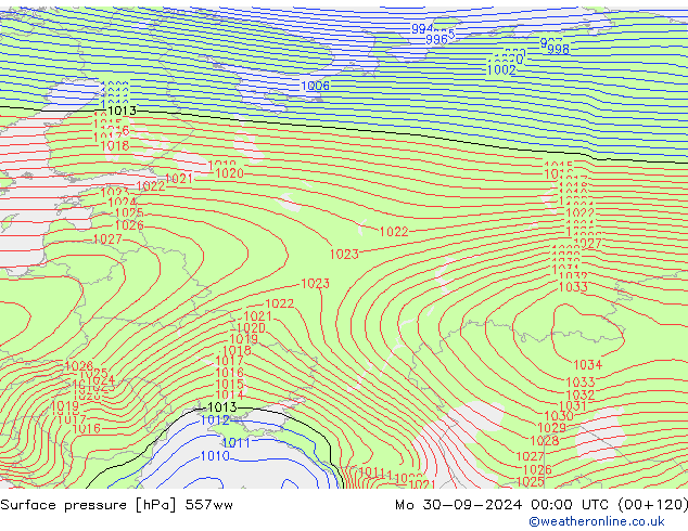 Surface pressure 557ww Mo 30.09.2024 00 UTC