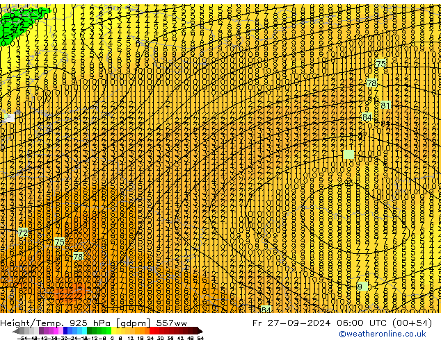 Height/Temp. 925 гПа 557ww пт 27.09.2024 06 UTC