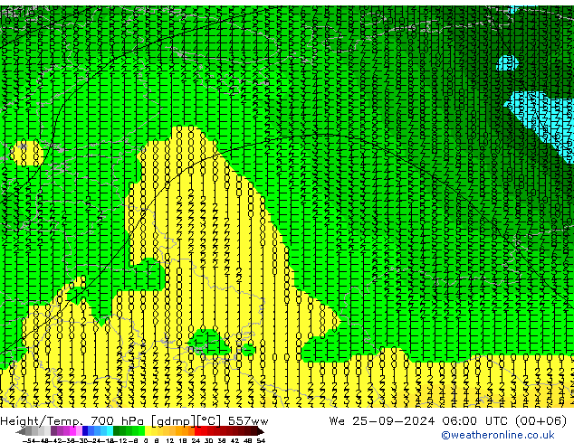 Height/Temp. 700 hPa 557ww We 25.09.2024 06 UTC