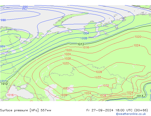 Pressione al suolo 557ww ven 27.09.2024 18 UTC