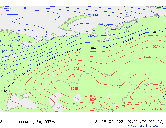 Presión superficial 557ww sáb 28.09.2024 00 UTC