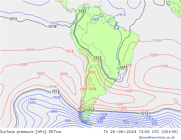 Surface pressure 557ww Th 26.09.2024 12 UTC