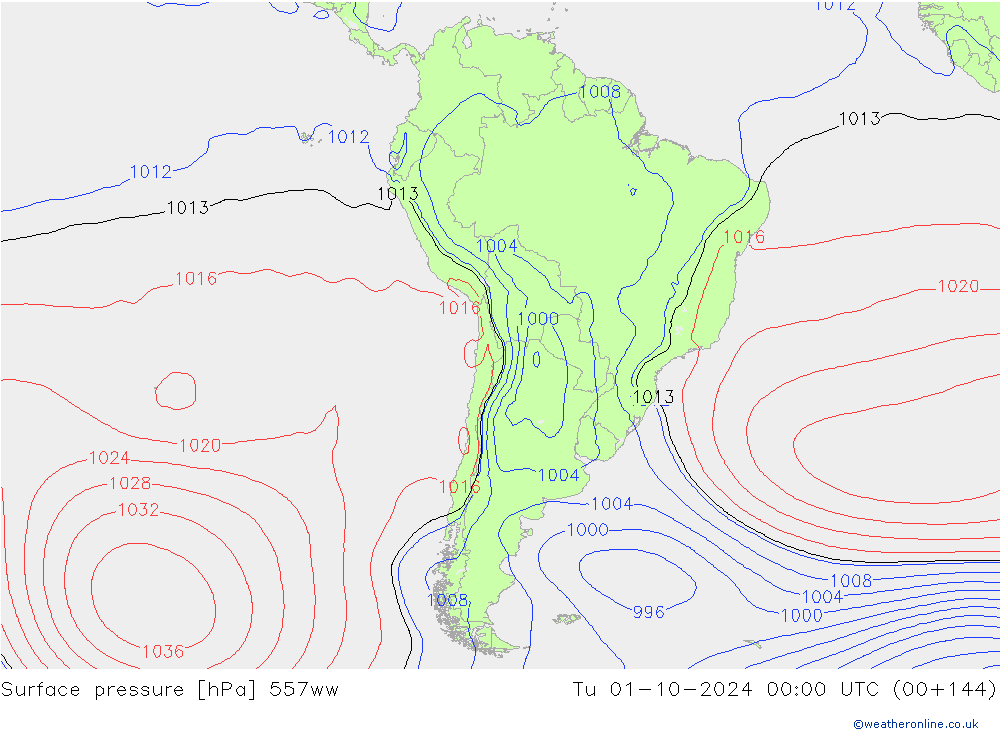 Surface pressure 557ww Tu 01.10.2024 00 UTC