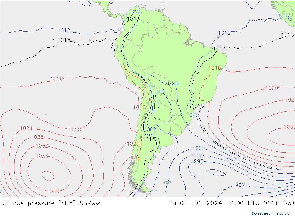 Surface pressure 557ww Tu 01.10.2024 12 UTC