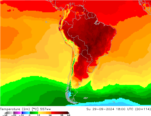 Temperature (2m) 557ww Su 29.09.2024 18 UTC