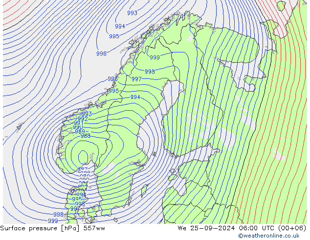 Surface pressure 557ww We 25.09.2024 06 UTC