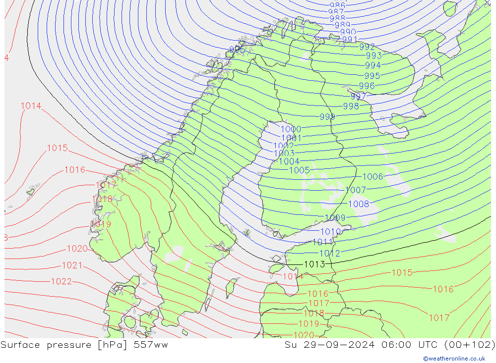 Surface pressure 557ww Su 29.09.2024 06 UTC