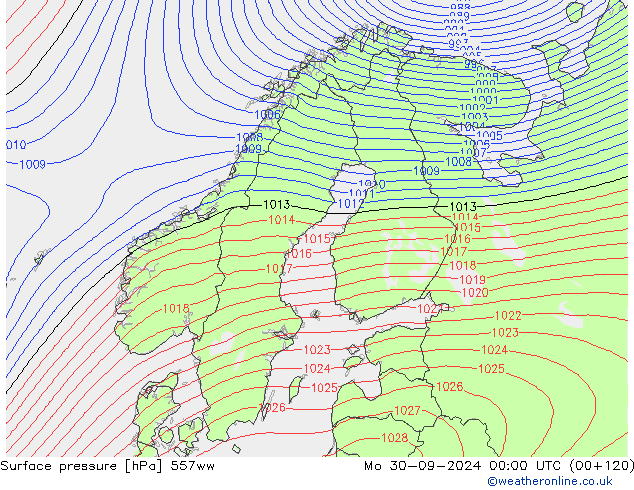 Surface pressure 557ww Mo 30.09.2024 00 UTC