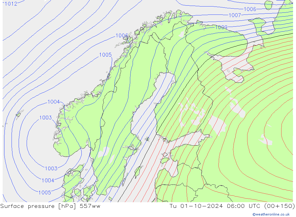 Surface pressure 557ww Tu 01.10.2024 06 UTC