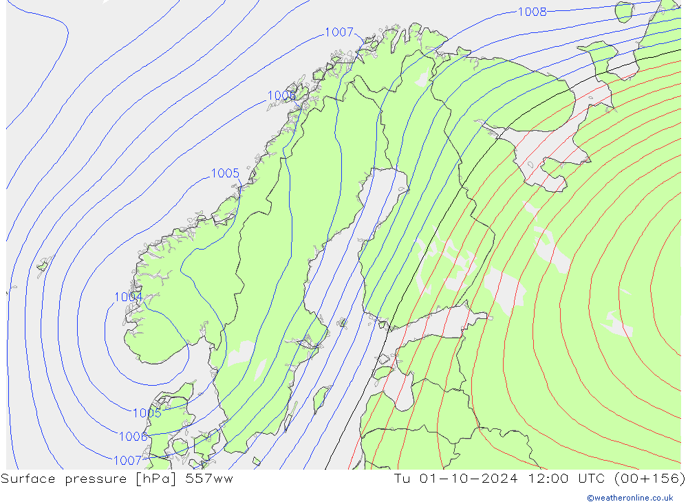 Surface pressure 557ww Tu 01.10.2024 12 UTC