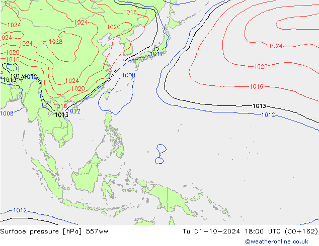 Surface pressure 557ww Tu 01.10.2024 18 UTC