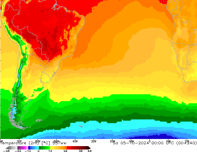 Temperature (2m) 557ww Sa 05.10.2024 00 UTC