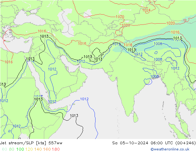 Jet stream/SLP 557ww Sa 05.10.2024 06 UTC