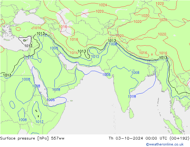 Pressione al suolo 557ww gio 03.10.2024 00 UTC