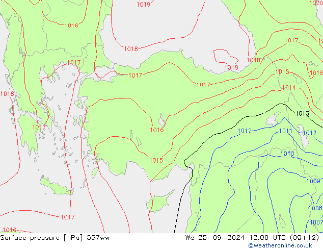 Surface pressure 557ww We 25.09.2024 12 UTC