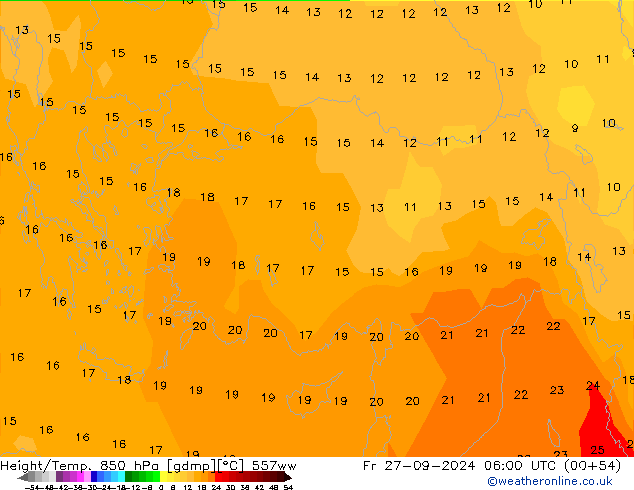 Height/Temp. 850 hPa 557ww Fr 27.09.2024 06 UTC