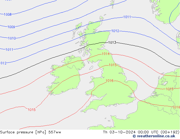 Pressione al suolo 557ww gio 03.10.2024 00 UTC