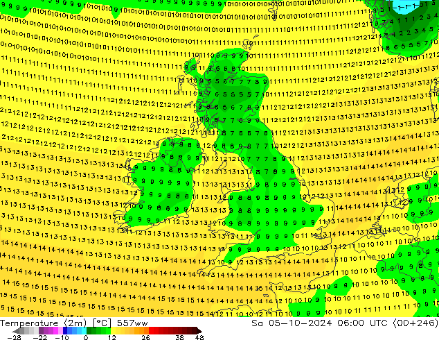 mapa temperatury (2m) 557ww so. 05.10.2024 06 UTC