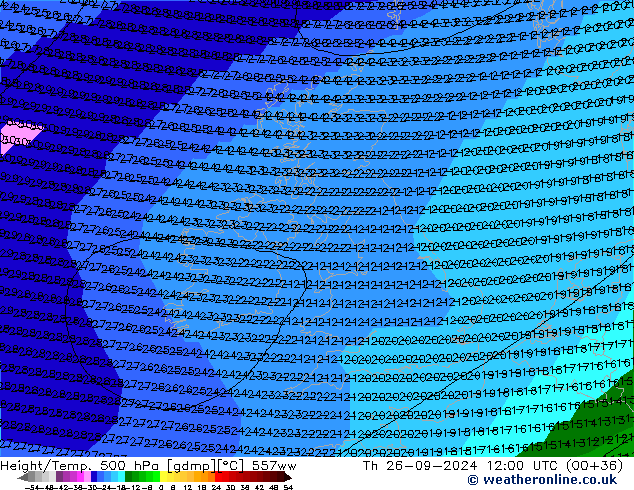 Height/Temp. 500 гПа 557ww чт 26.09.2024 12 UTC