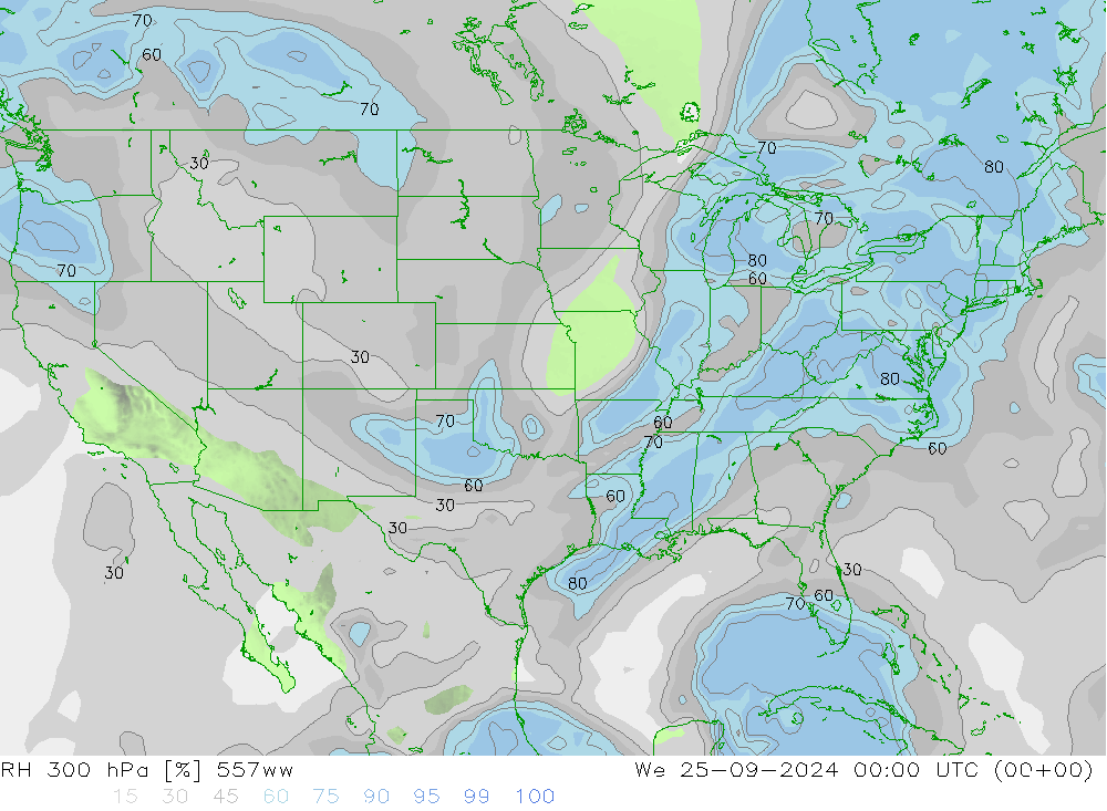 RH 300 hPa 557ww We 25.09.2024 00 UTC