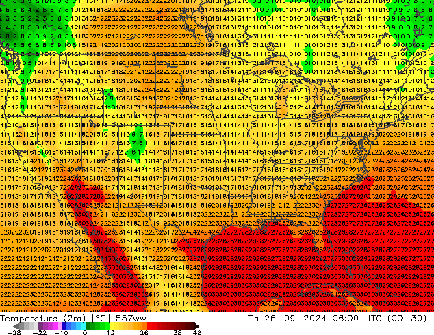 Temperatura (2m) 557ww jue 26.09.2024 06 UTC