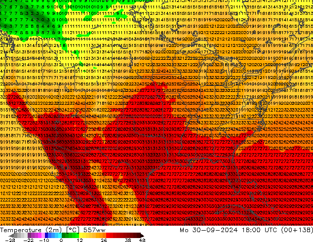 Temperatura (2m) 557ww lun 30.09.2024 18 UTC