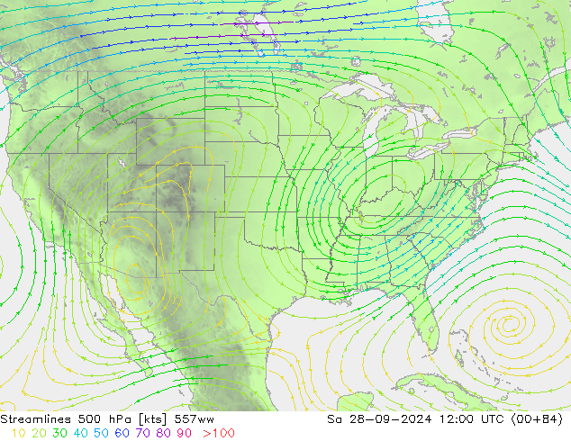 Streamlines 500 hPa 557ww Sa 28.09.2024 12 UTC