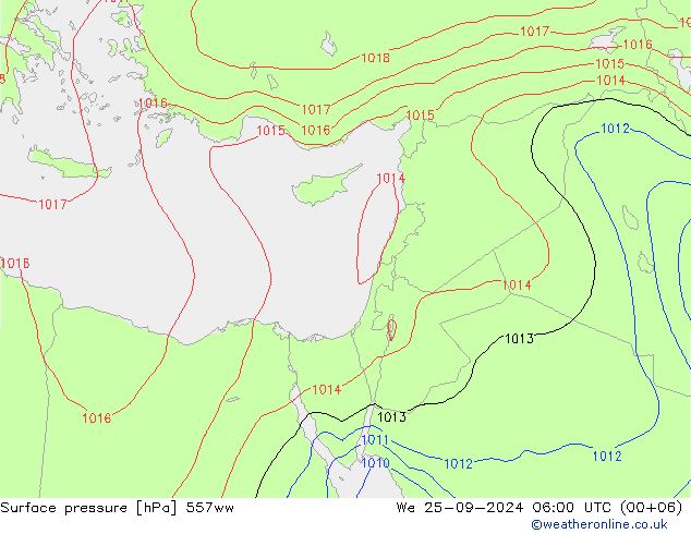 Presión superficial 557ww mié 25.09.2024 06 UTC