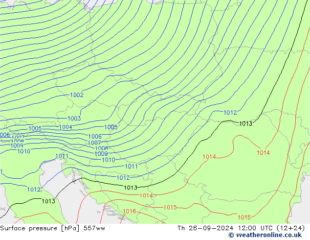 Pressione al suolo 557ww gio 26.09.2024 12 UTC