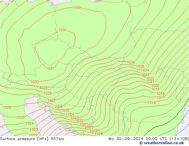 Surface pressure 557ww Mo 30.09.2024 00 UTC