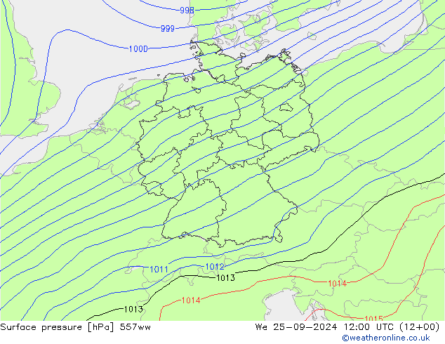 Surface pressure 557ww We 25.09.2024 12 UTC