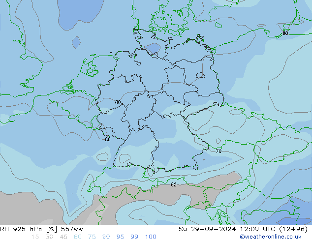 RH 925 hPa 557ww Ne 29.09.2024 12 UTC