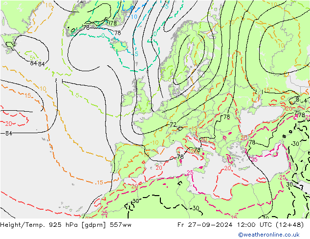 Height/Temp. 925 hPa 557ww Sex 27.09.2024 12 UTC