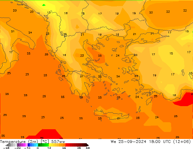 Temperatura (2m) 557ww Qua 25.09.2024 18 UTC