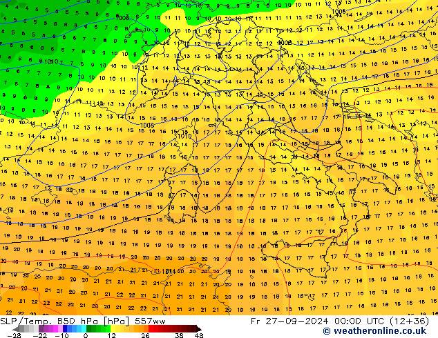 SLP/Temp. 850 hPa 557ww Fr 27.09.2024 00 UTC