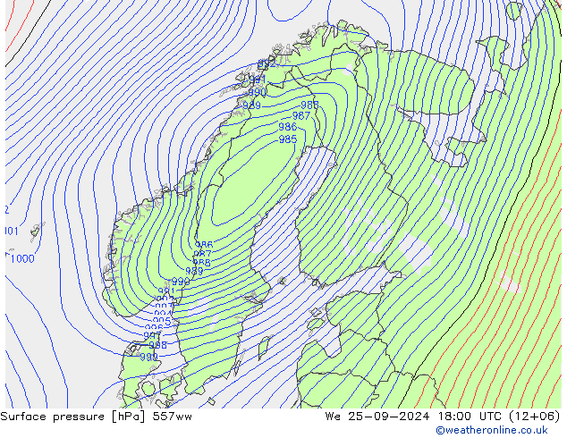 Surface pressure 557ww We 25.09.2024 18 UTC