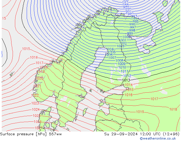 Surface pressure 557ww Su 29.09.2024 12 UTC