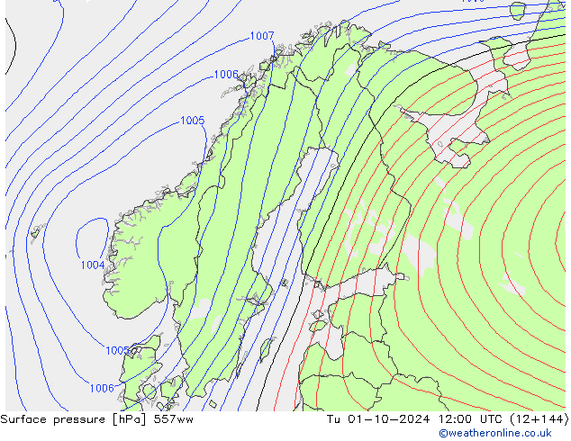 Surface pressure 557ww Tu 01.10.2024 12 UTC