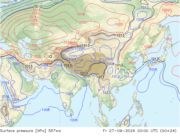 Luchtdruk (Grond) 557ww vr 27.09.2024 00 UTC