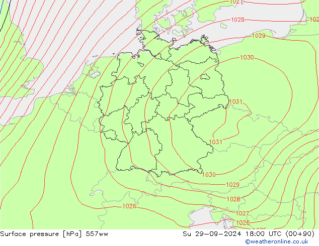 Surface pressure 557ww Su 29.09.2024 18 UTC