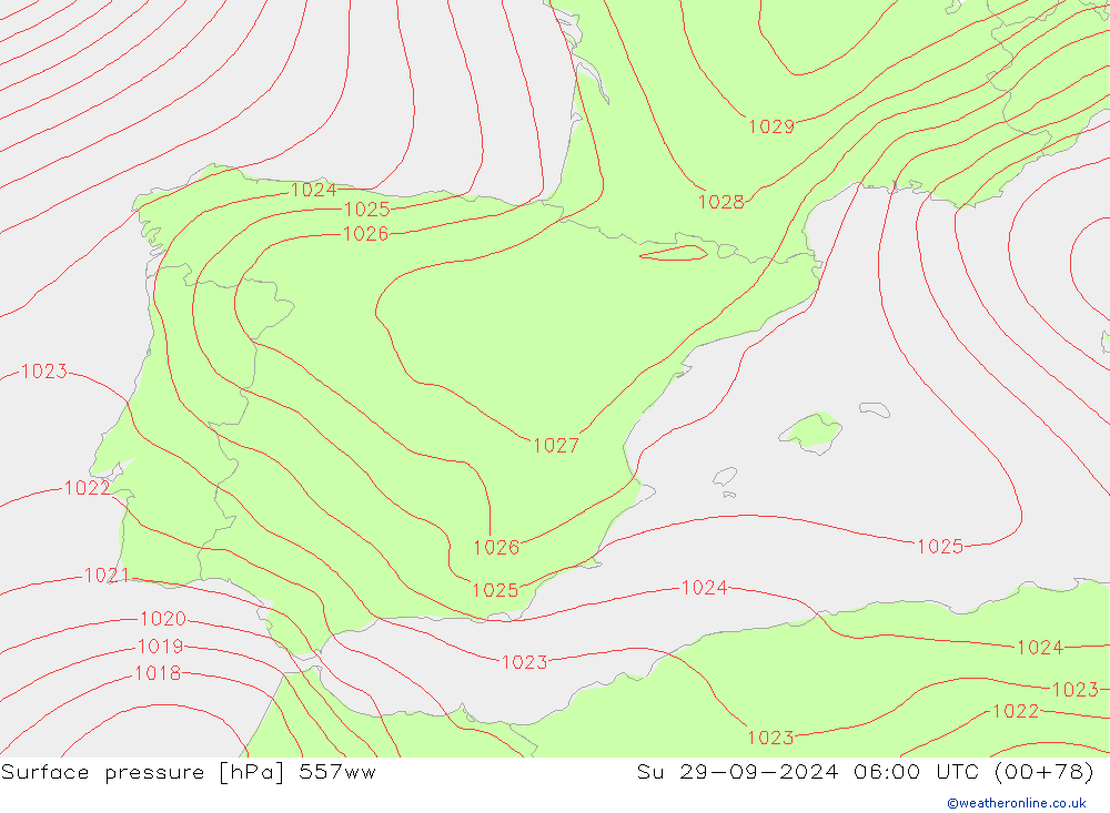 Surface pressure 557ww Su 29.09.2024 06 UTC