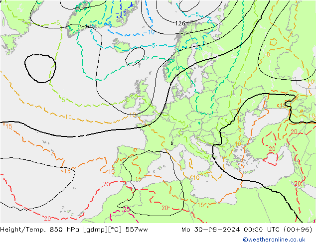 Height/Temp. 850 hPa 557ww Mo 30.09.2024 00 UTC