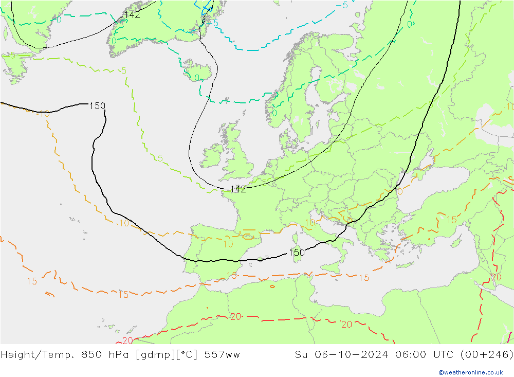 Geop./Temp. 850 hPa 557ww dom 06.10.2024 06 UTC